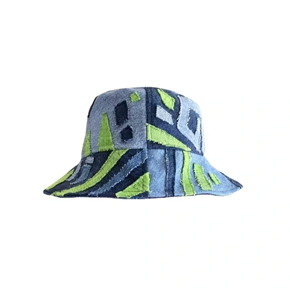 Abstract patchwork denim Bucket Hat - Picture 3 of 5